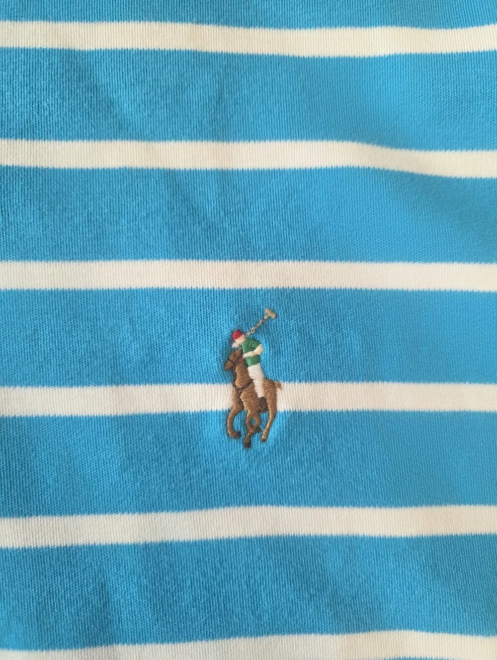 Ralph Lauren Teal & White Striped Polo Size XL